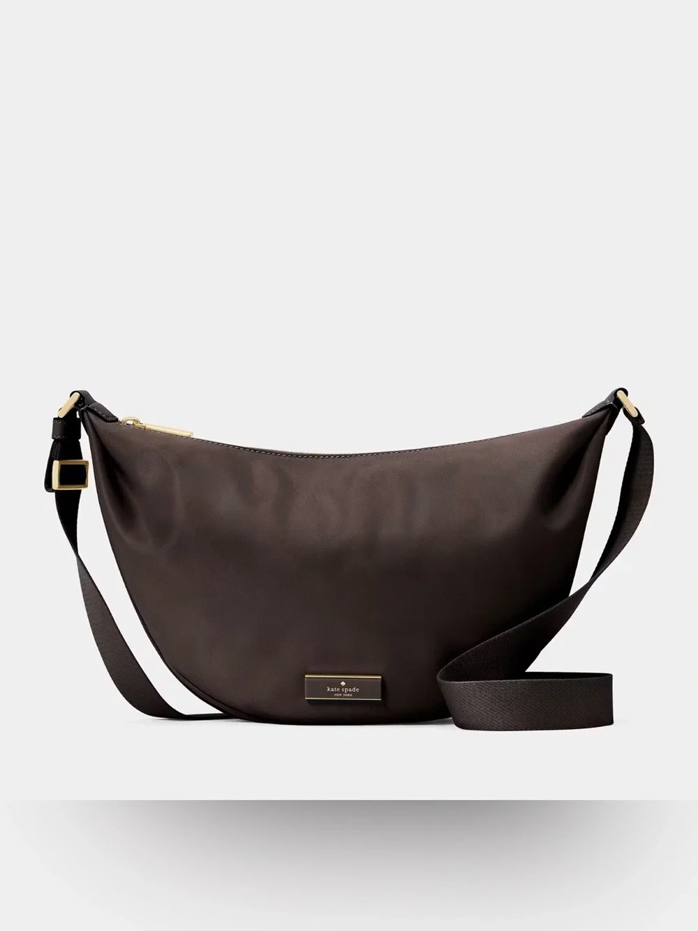 New KATE SPADE Carter Nylon Sling Crossbody Crescent Bag - Brown Hot Fudge